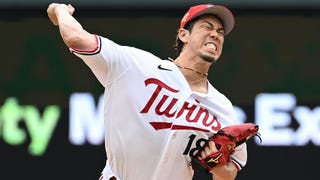 Minnesota Twins starting pitcher Kenta Maeda of Japan throws during the  first inning of a baseball game against the Texas Rangers in Arlington,  Texas, Sunday, Sept. 3, 2023. (AP Photo/LM Otero Stock