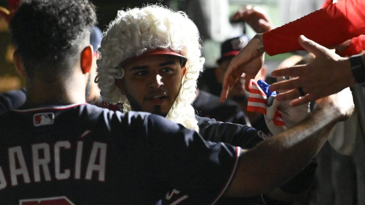 Keibert Ruiz of the Washington Nationals celebrates a home run