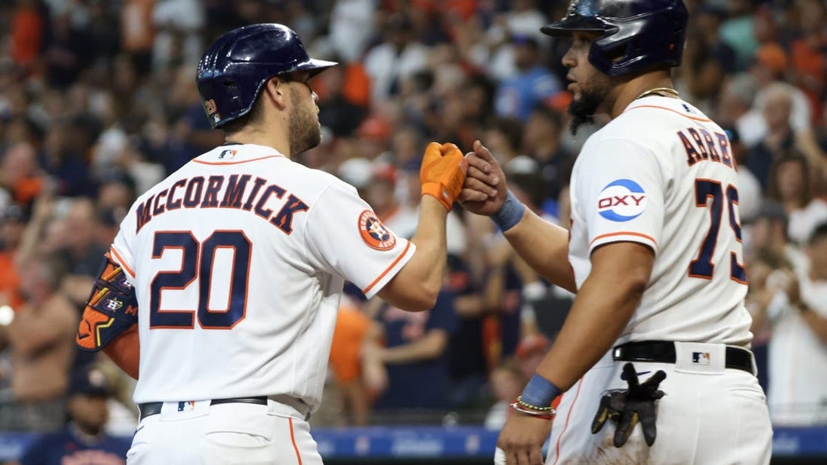 Houston Astros center fielder Chas McCormick (20) in the first