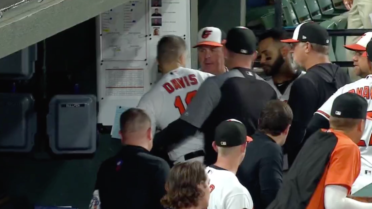 Chris Davis and Brandon Hyde go at each other in the dugout, a