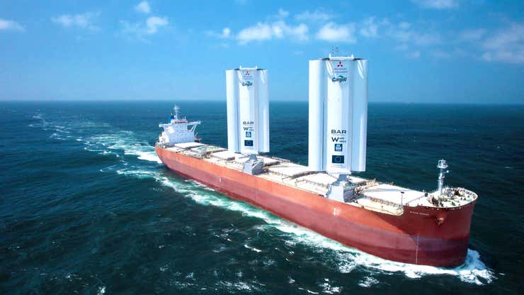 Image for A cargo ship that harnesses wind power has set sail on its maiden journey