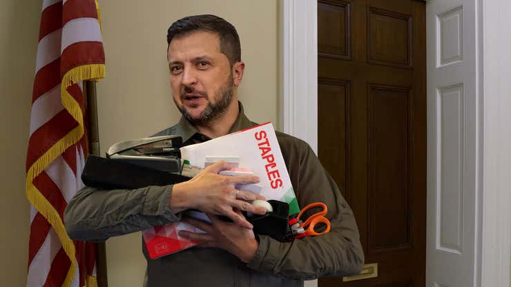 Image for Zelensky Grabs Whatever Office Supplies He Can Get Hands On In Capitol, Saying He Needs It For War