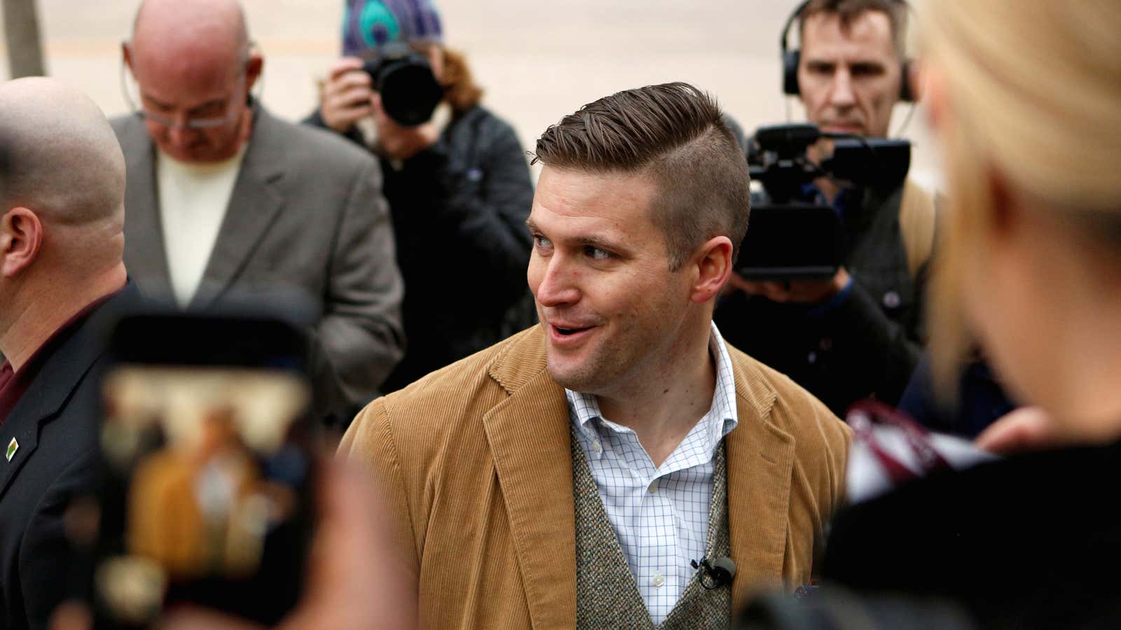 White nationalist Richard Spencer speaks with college students in Texas.