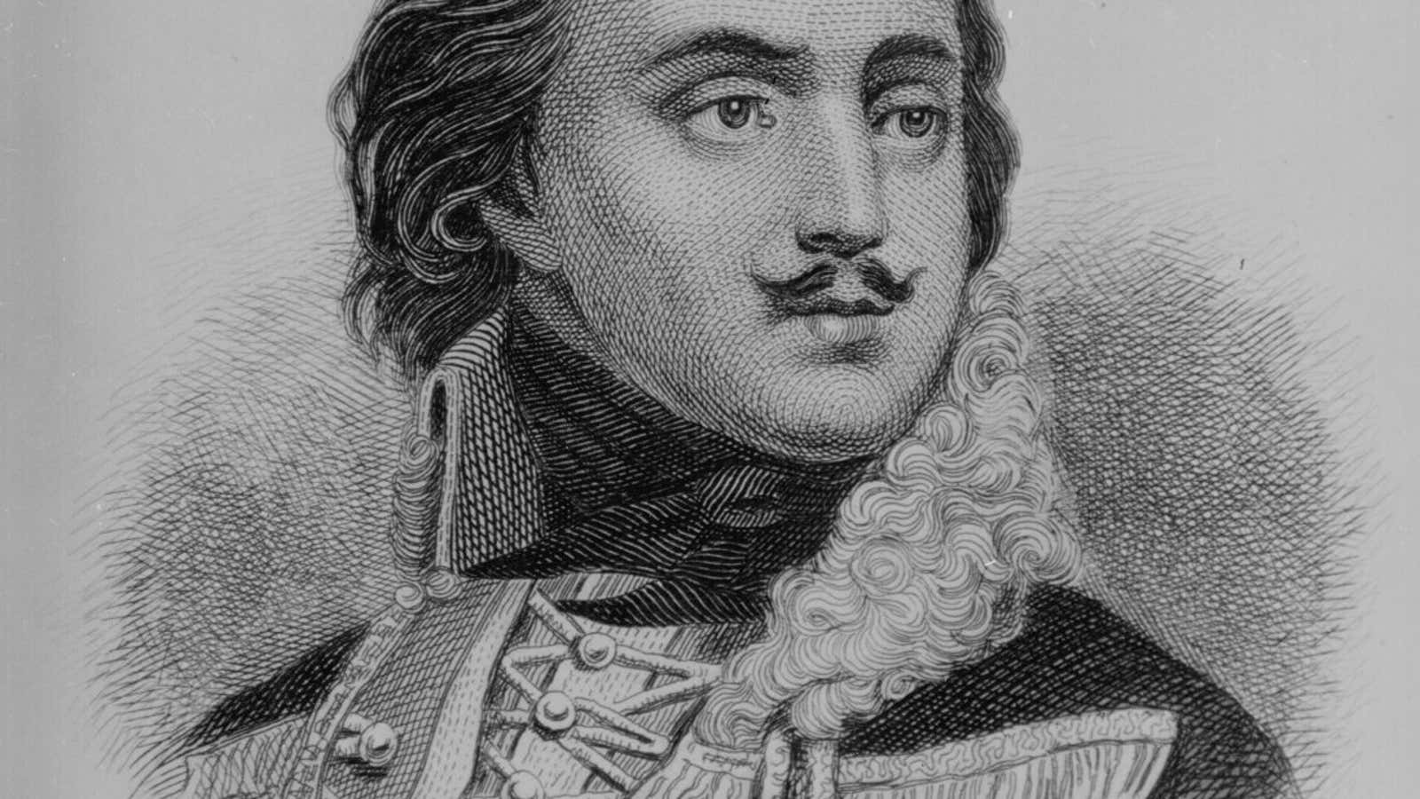 An 1871 engraving of Casimir Pulaski shows his characteristic moustache.