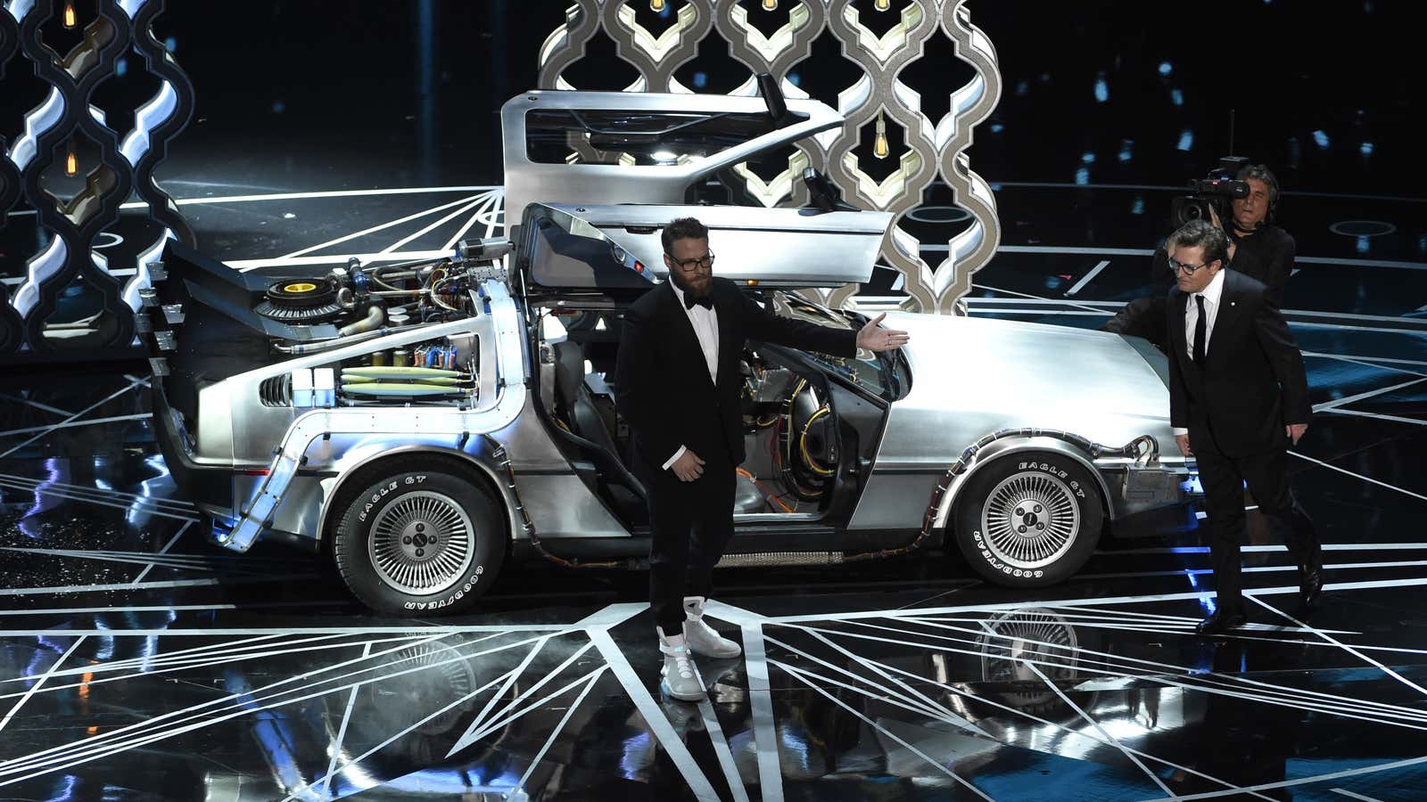 Seth Rogen, Michael J. Fox, and the Nike Mags take the stage at the Oscars.