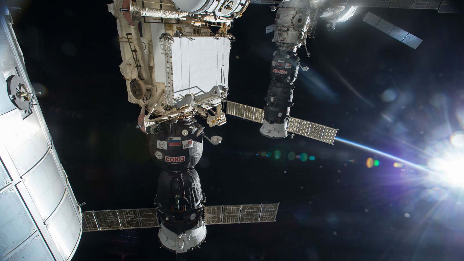 Progress 47 docked with the International Space Station. This is where Progress 59 would have gone, had it not malfunctioned. (NASA)