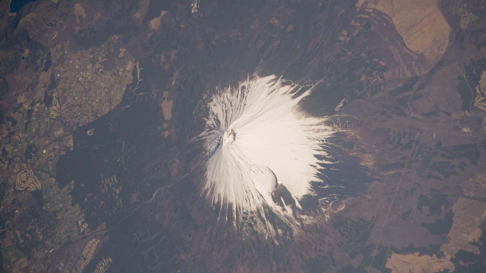 Mount Fuji seen from the International Space Station in 2009.