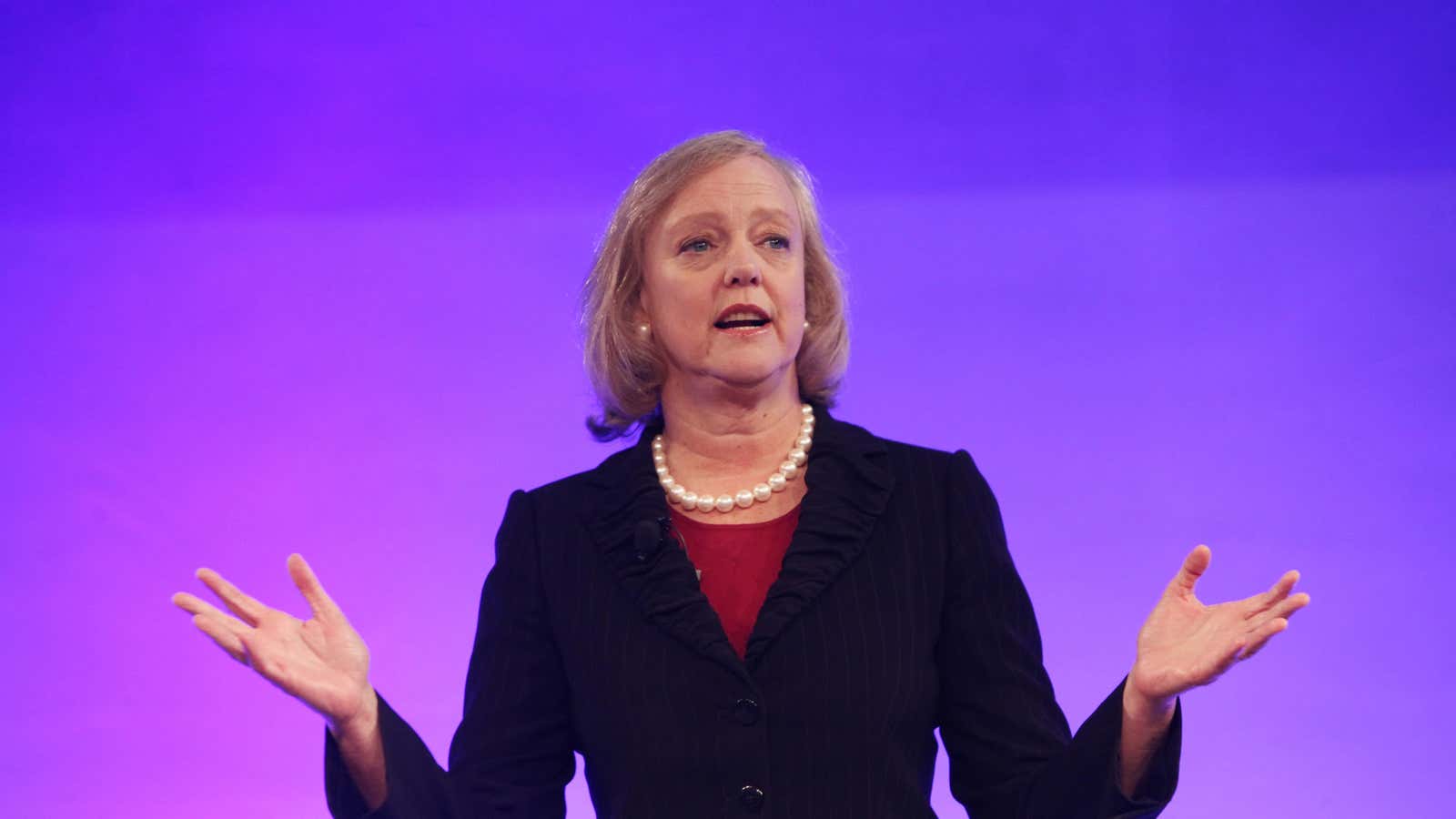 HP (Hewlett-Packard) CEO Meg Whitman delivers a speech during the HP World Tour in Beijing, China, 25 June 2013. HP CEO Meg Whitman stressed her…