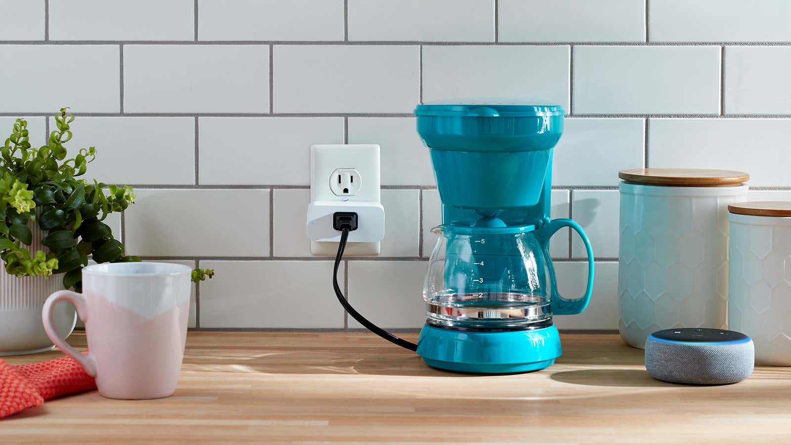 An Amazon Smart Plug connected to a not-very-smart coffee pot.