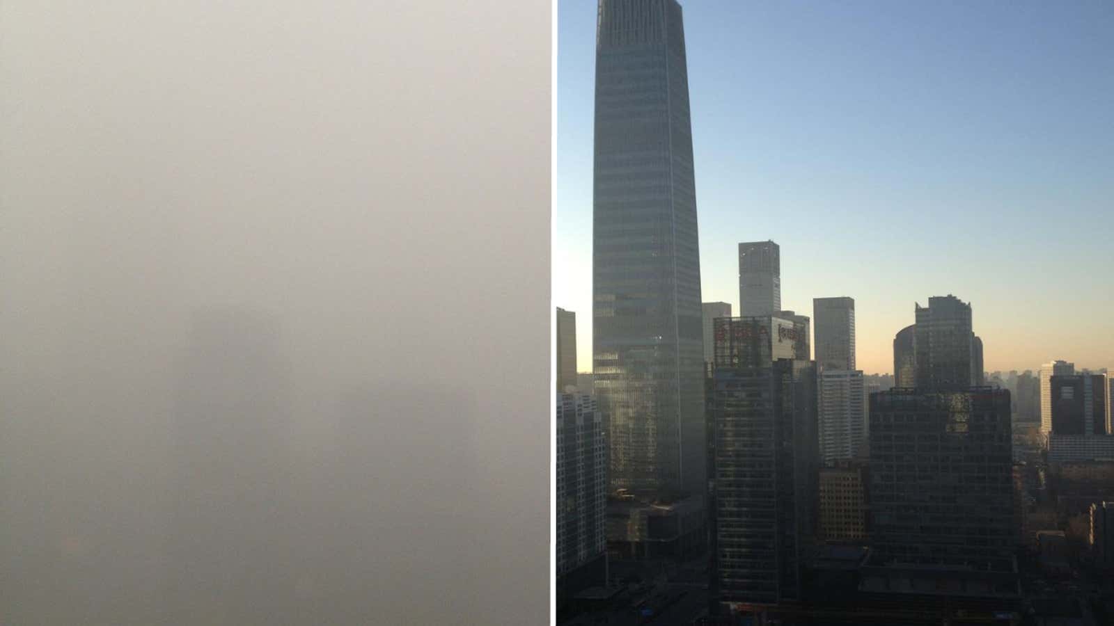China World Trade Center Tower III is more than 1,000 feet tall and can’t be seen today in Beijing.