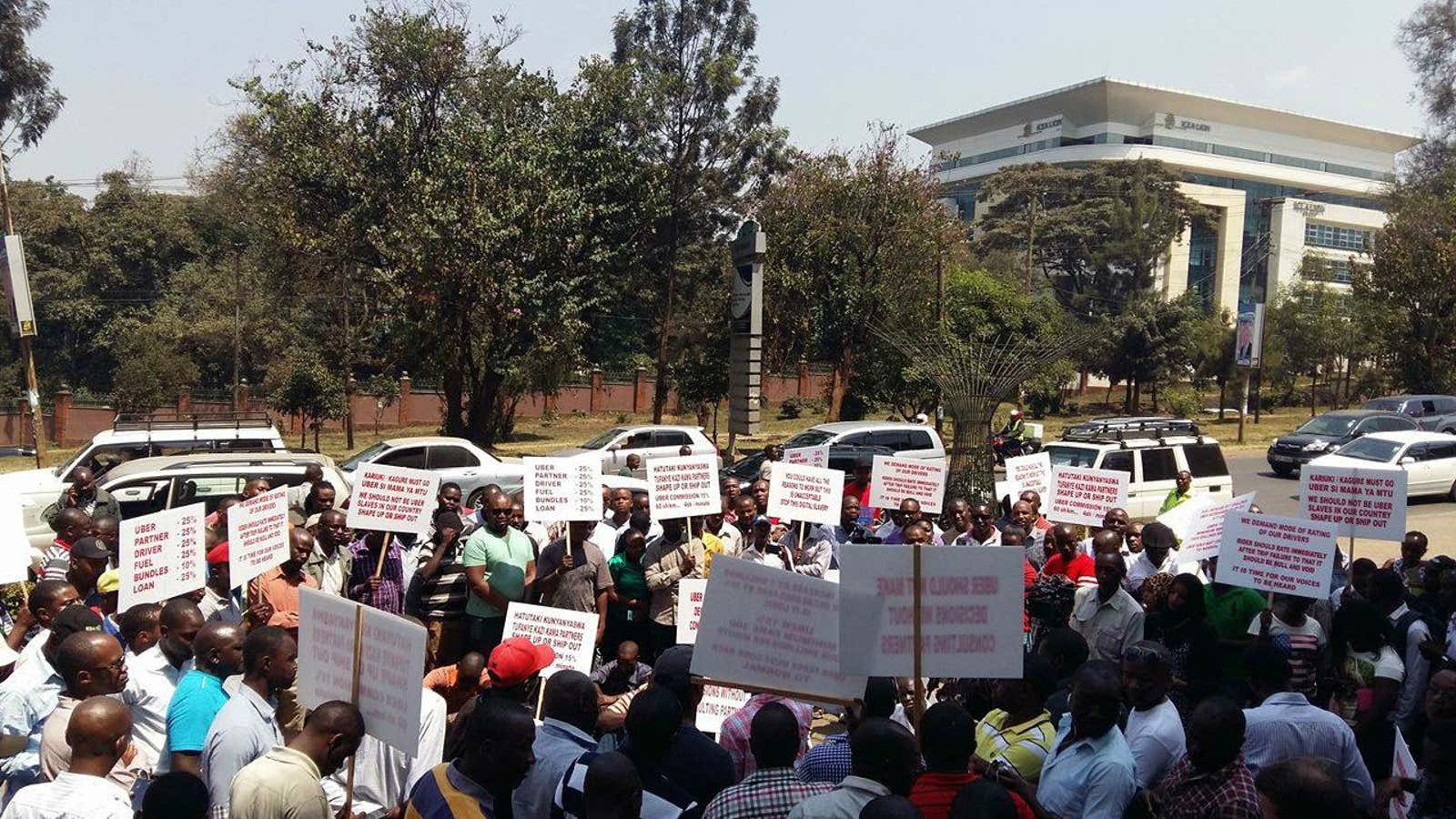 Uber drivers protesting against Uber.