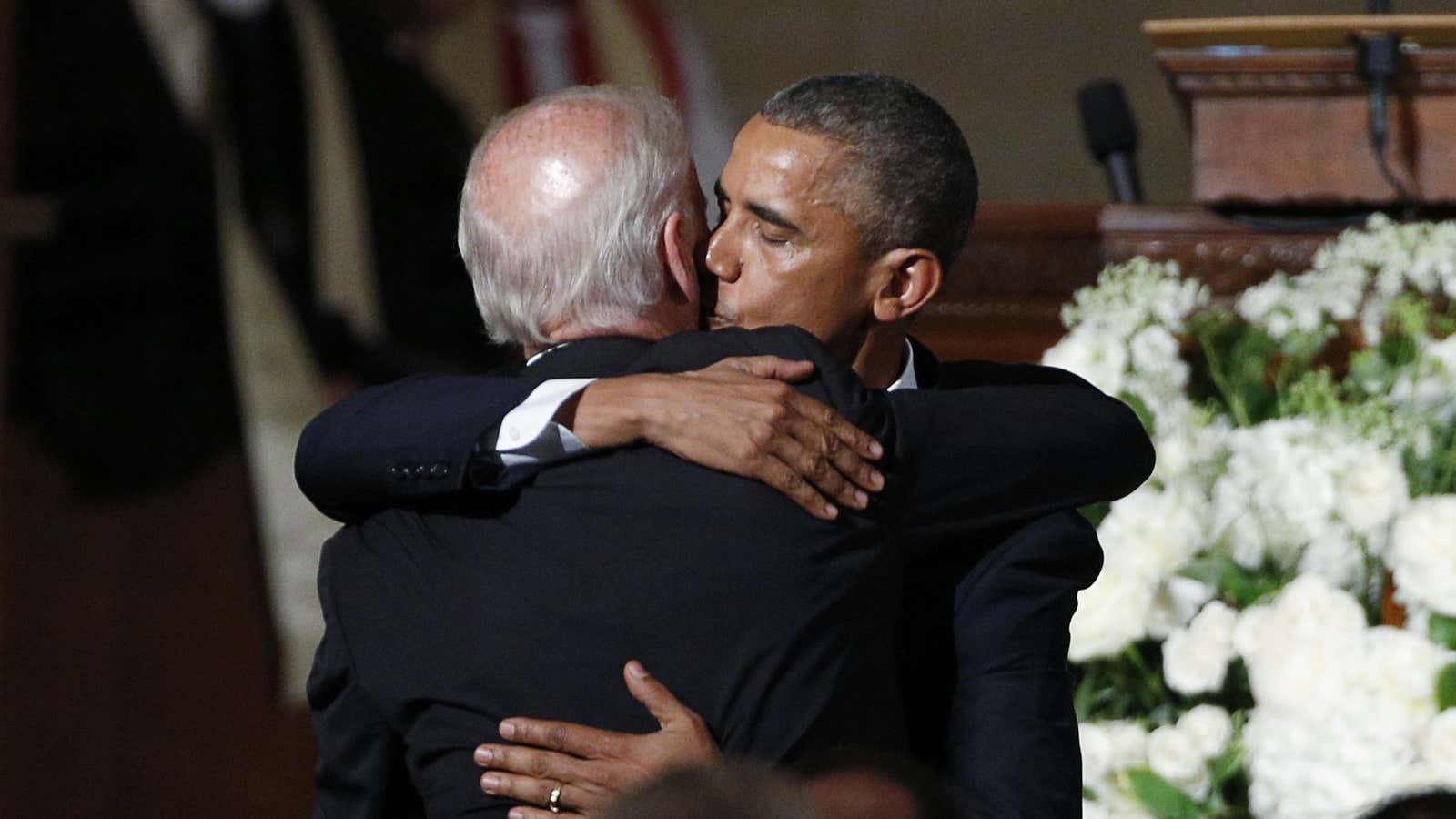 President Obama and Joe Biden embraced at Beau Biden’s funeral.
