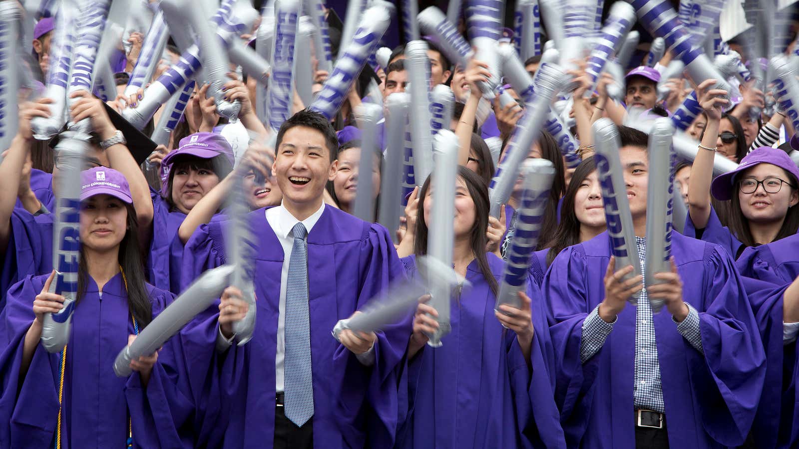 Graduates from New York University, which hosts the most international students in the US.
