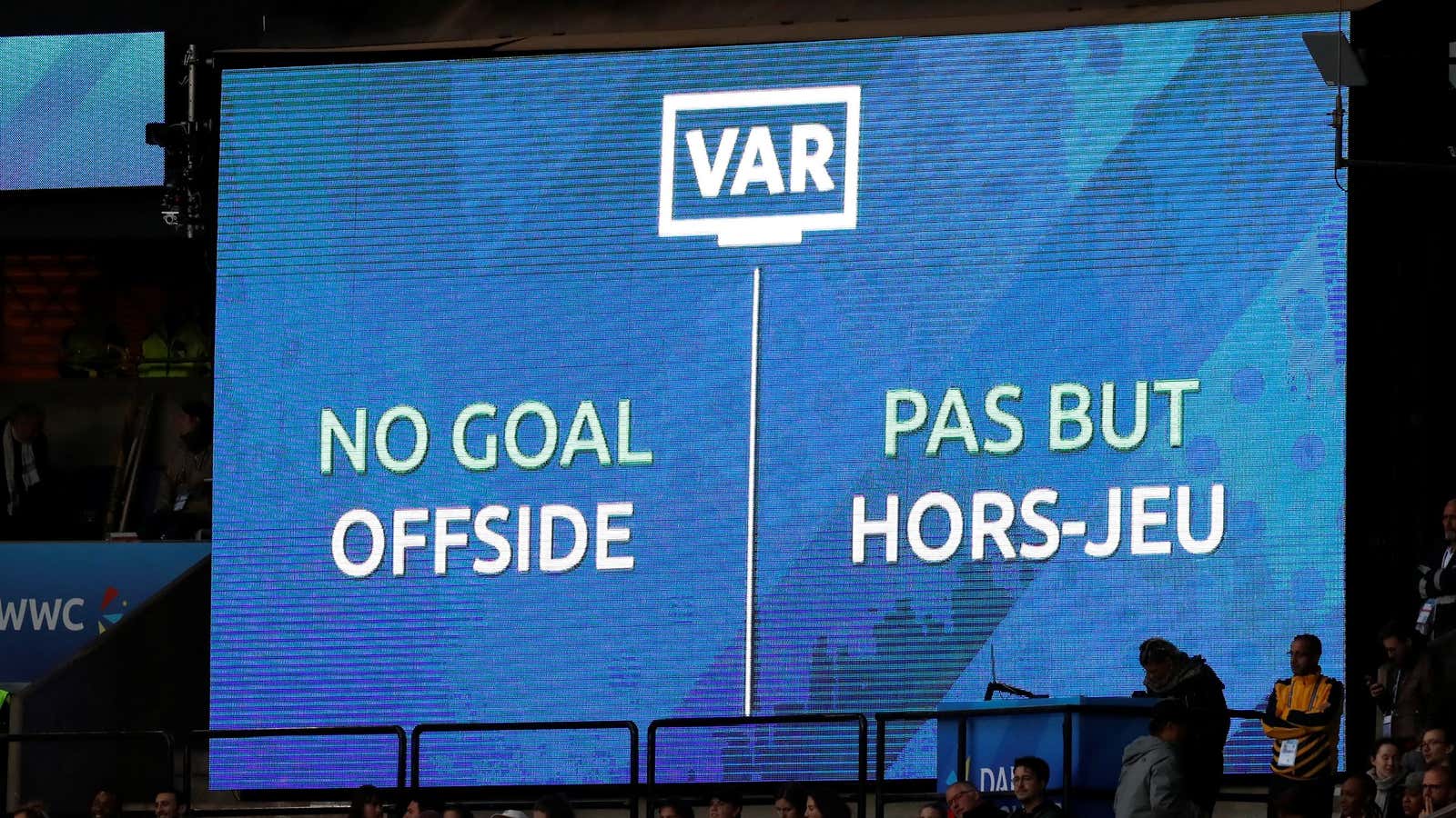 Stadium screen showing a VAR decision to disallow a goal
