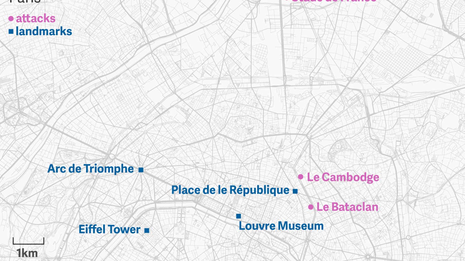 These are the locations of the attacks in Paris