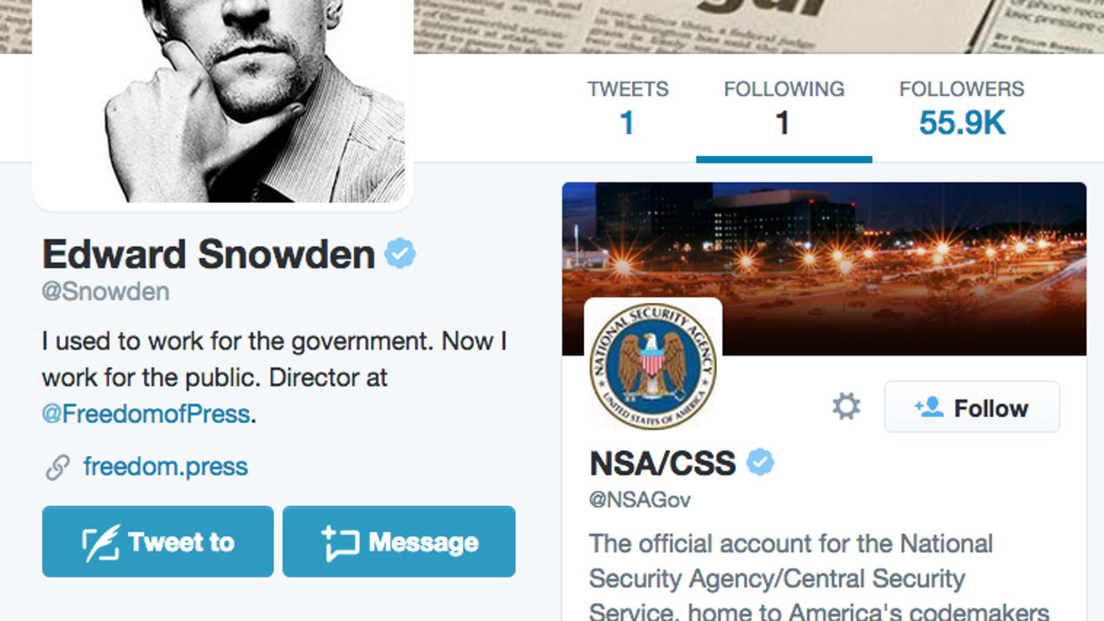 Edward Snowden is finally on Twitter—and he only follows one other account