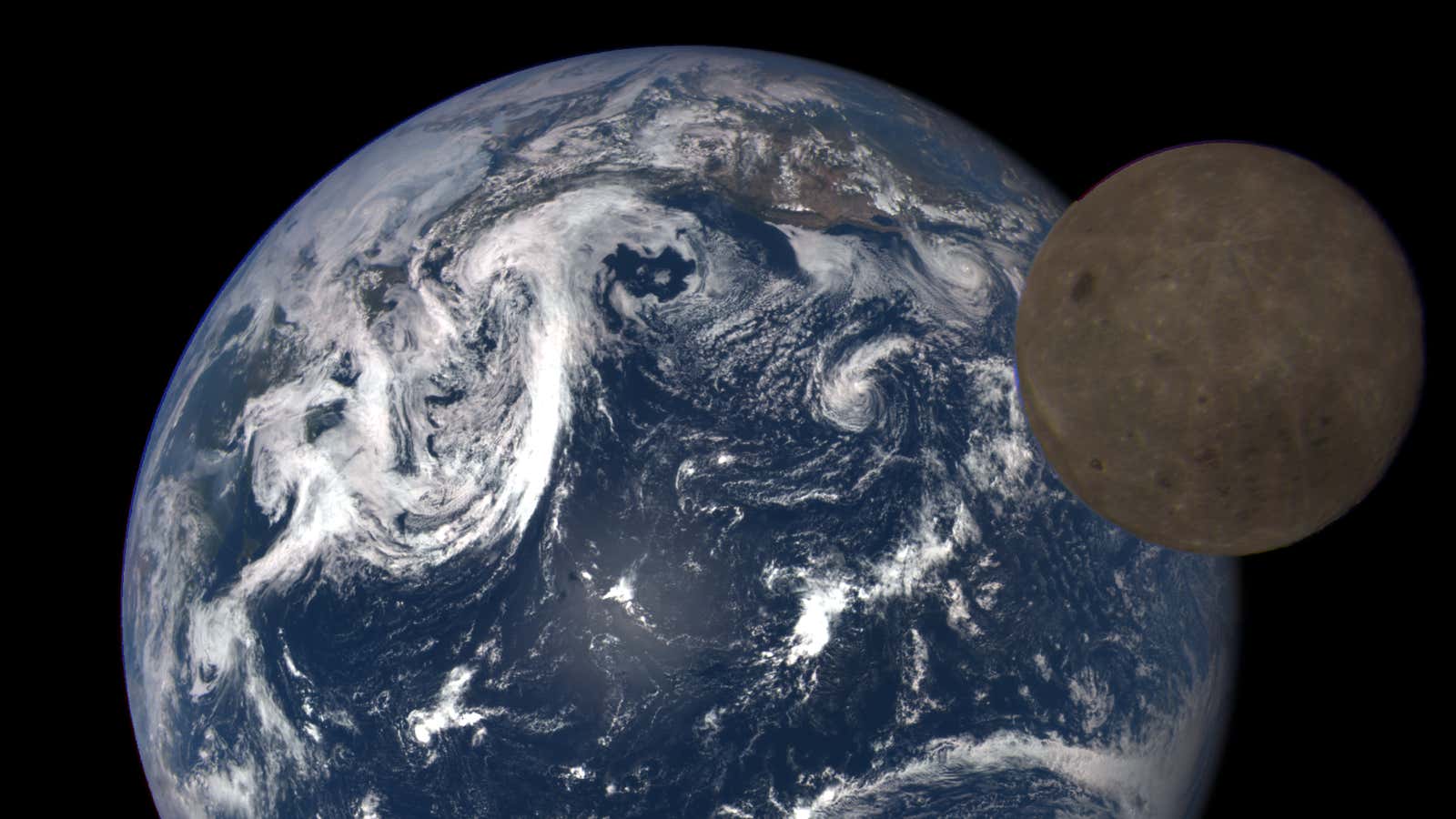 Earth and moon as seen from DSCOVR.