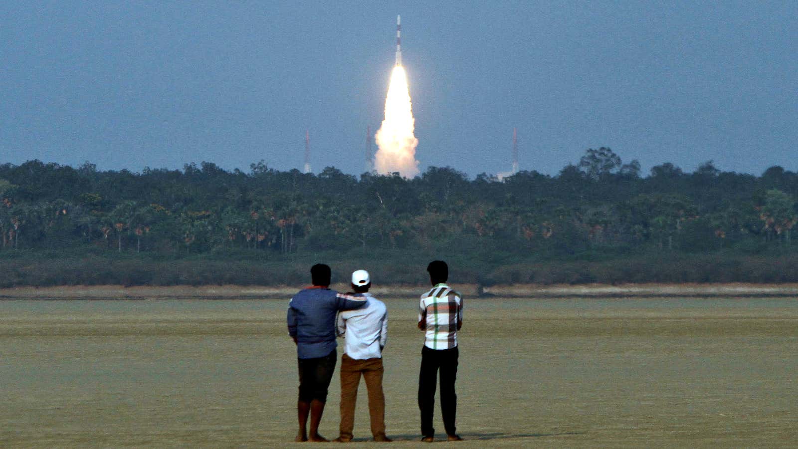 An Indian PSLV rocket launches in 2014.