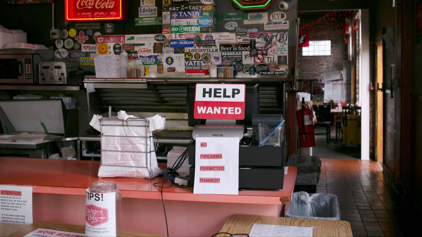 A restaurant in Louisville, Kentucky is trying to hire workers.
