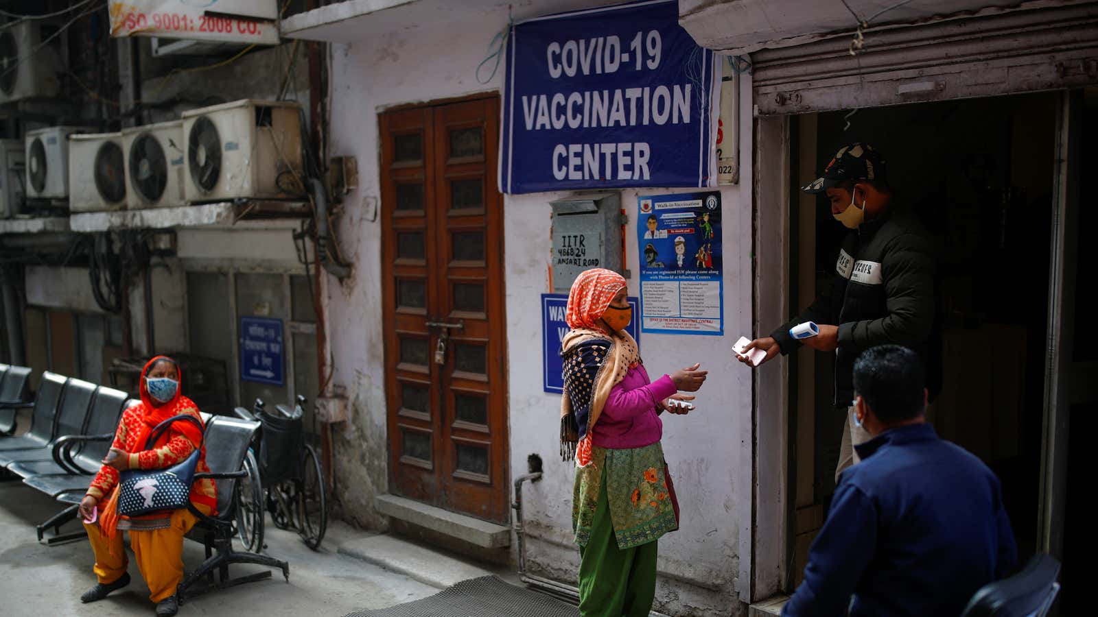Outside a vaccination center in New Delhi.