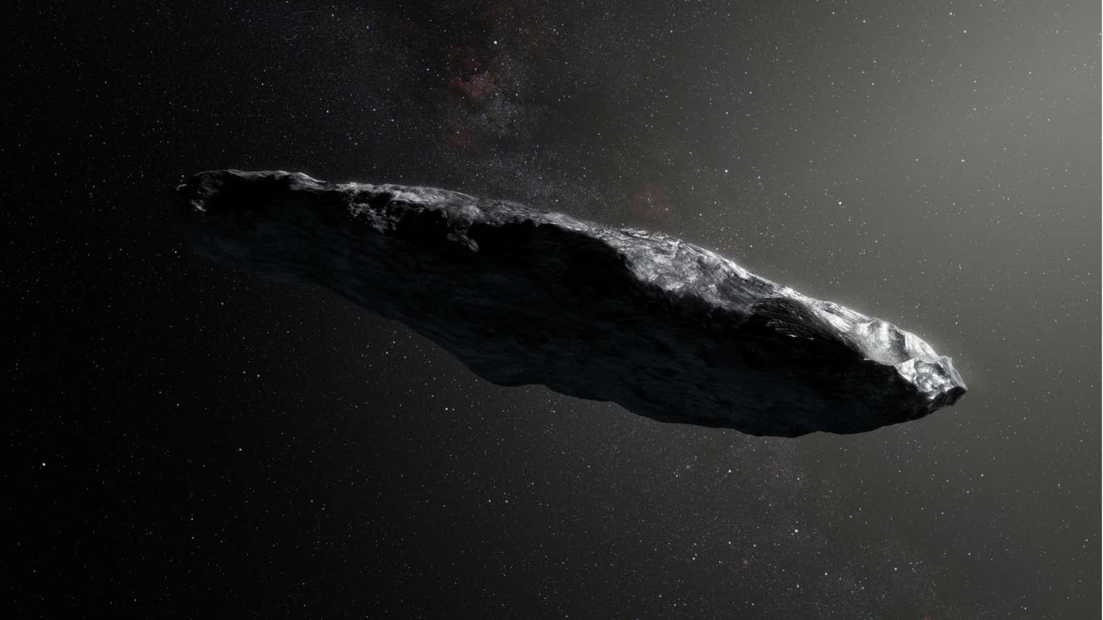 An artist’s rendition of the first identified interstellar asteroid (it’s pink IRL).