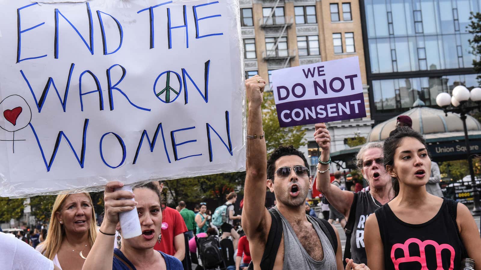 People participate in a protest in support of women’s reproductive rights, in New York City, U.S., October 7, 2017.