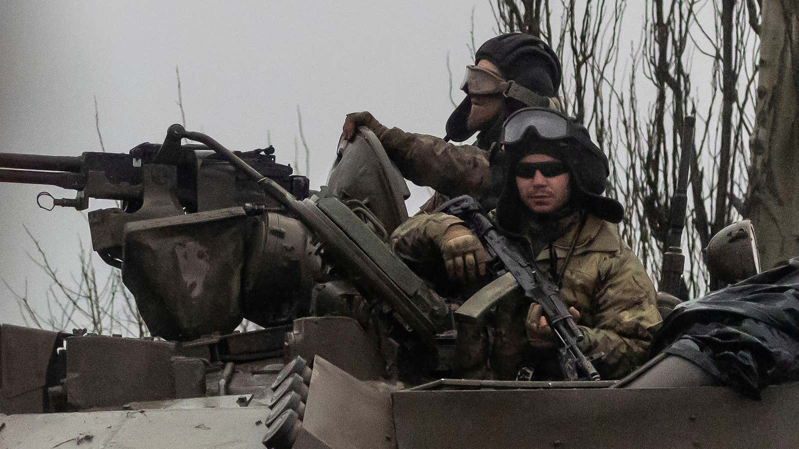 Ukrainian tanks in eastern Ukraine this February.
