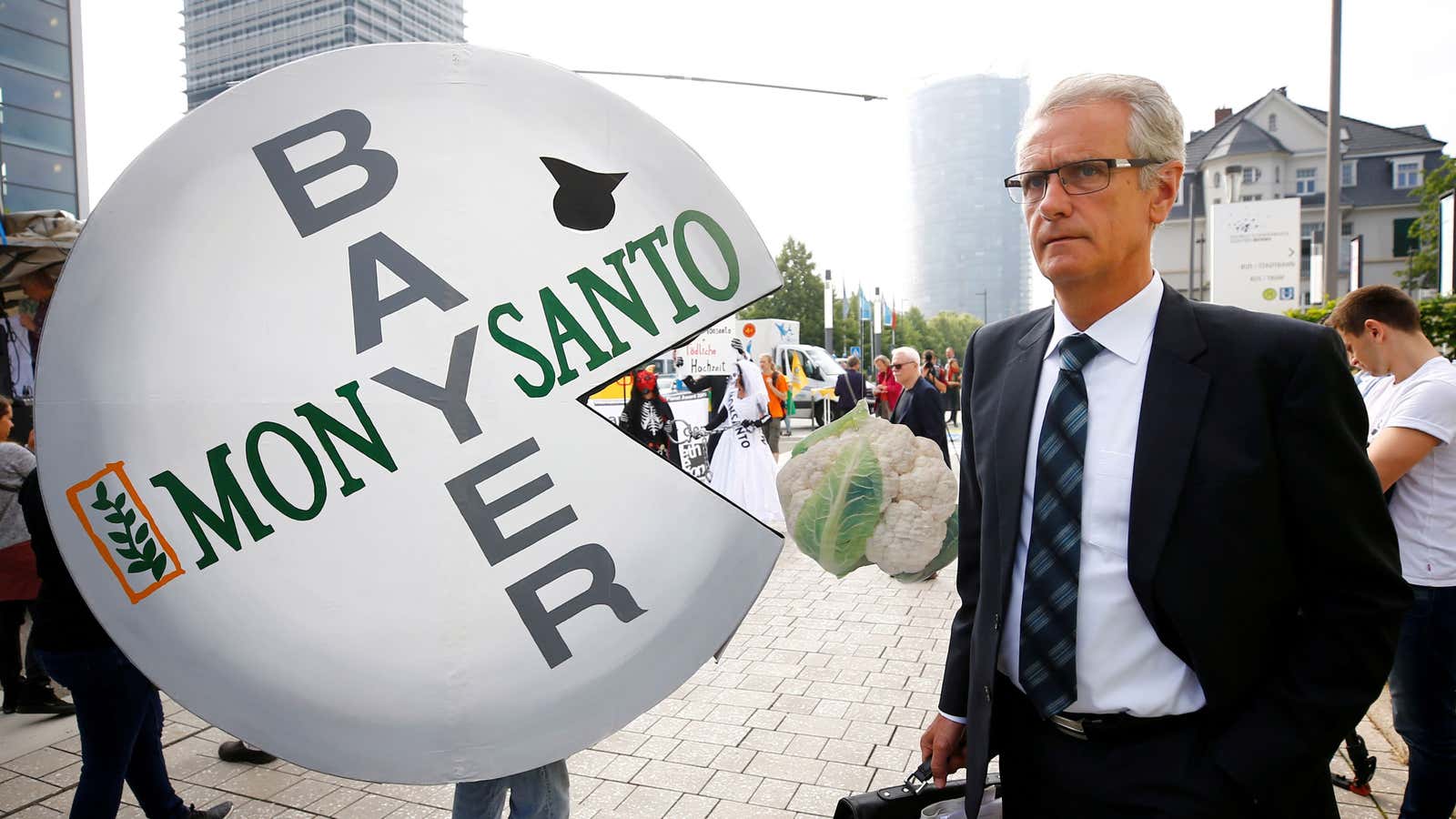 The news of Bayer acquiring Monsanto sparked protests at a Bayer shareholder meeting in May.