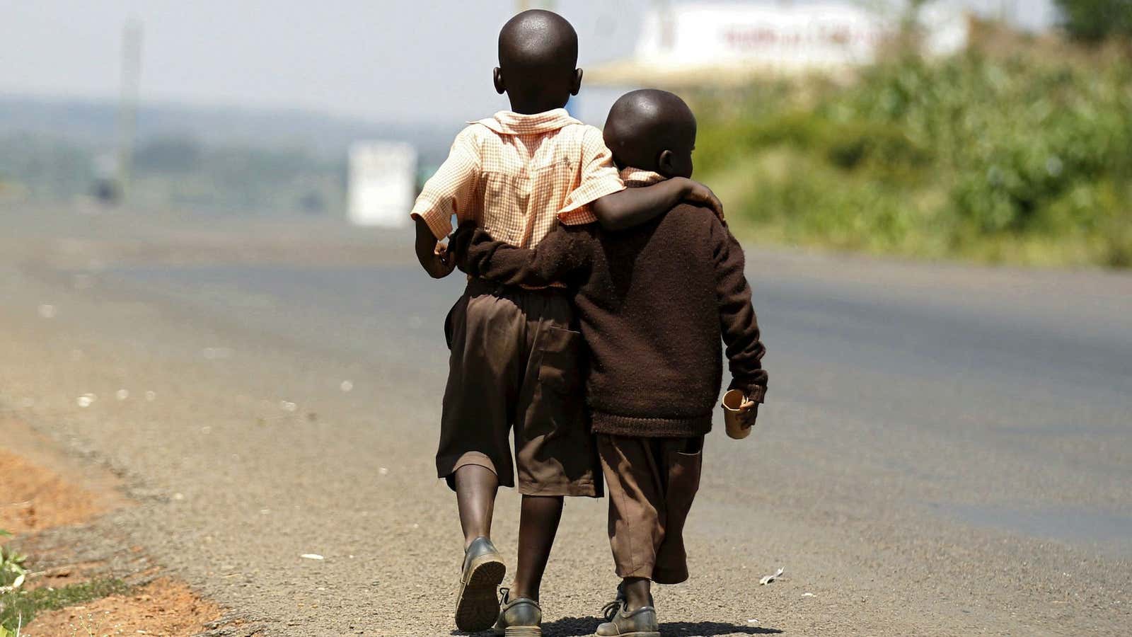 Boys in the village of Kogelo, the hometown of Obama’s father, walk home from school for lunch.