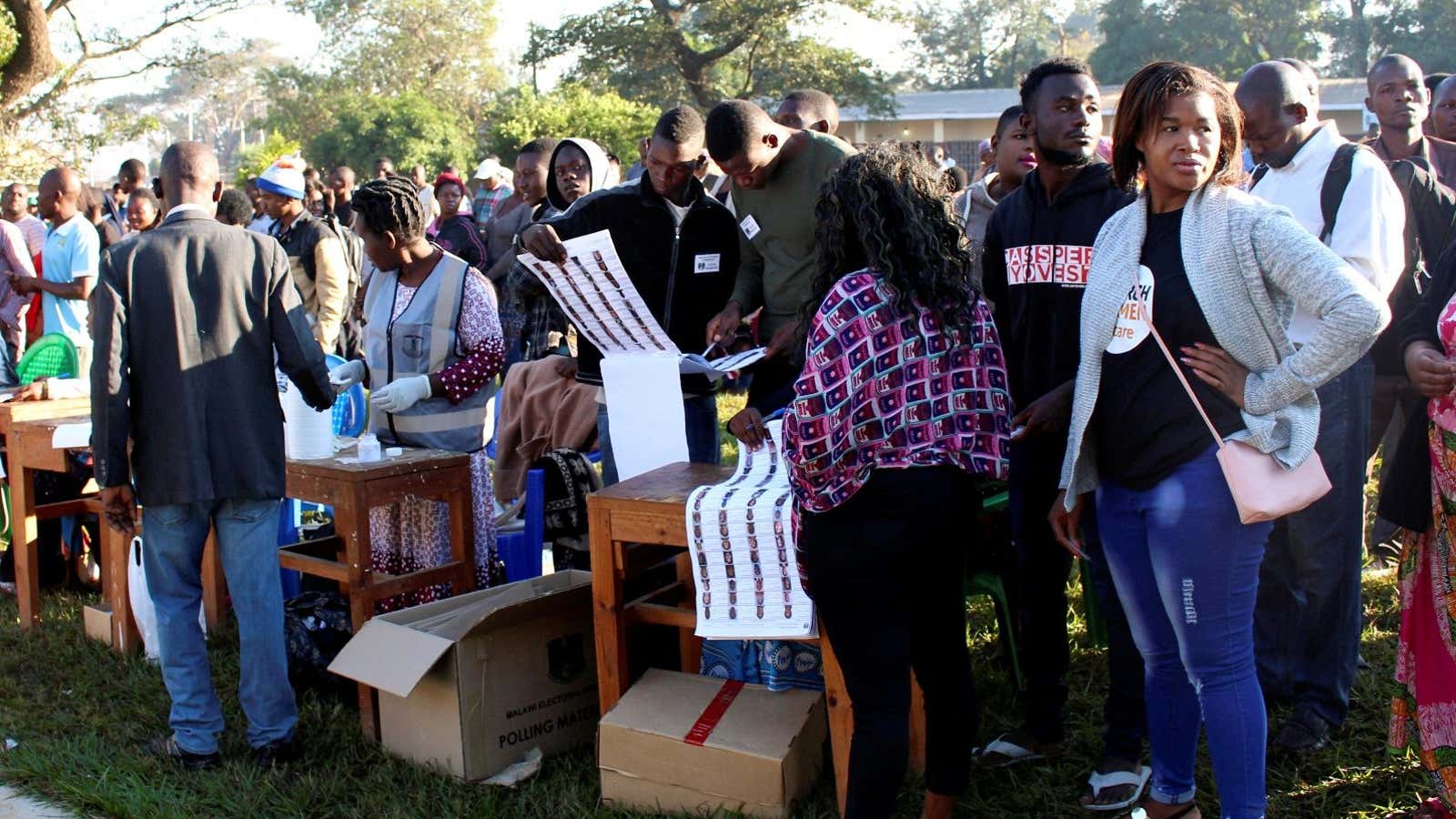 Voters queue to cast their ballots in Malawi in Lilongwe.