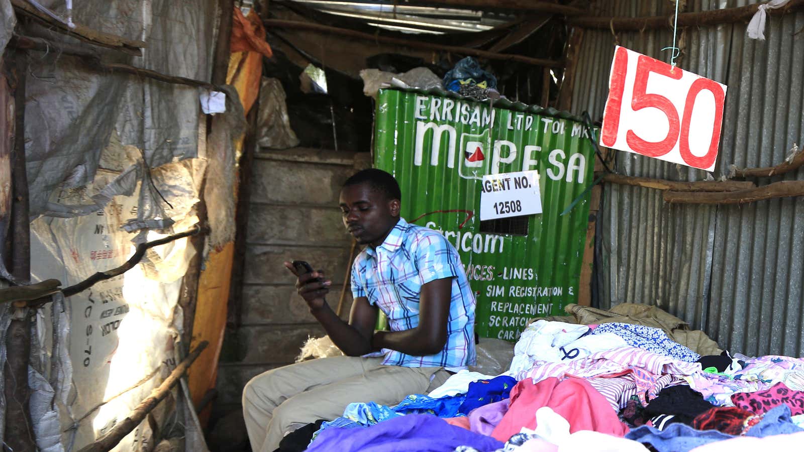 A kiosk for mobile money platform M-Pesa in Kibera, a slum in Nairobi.