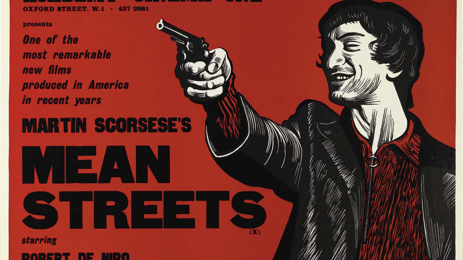 British quad poster for Mean Streets, directed by Martin Scorsese, USA, 1973. Poster design by Peter Strausfeld, 1973.