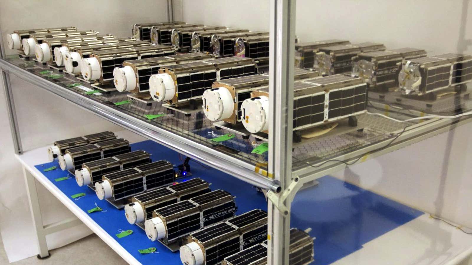 A set of Planet Dove satellites prepared for launch in 2016.