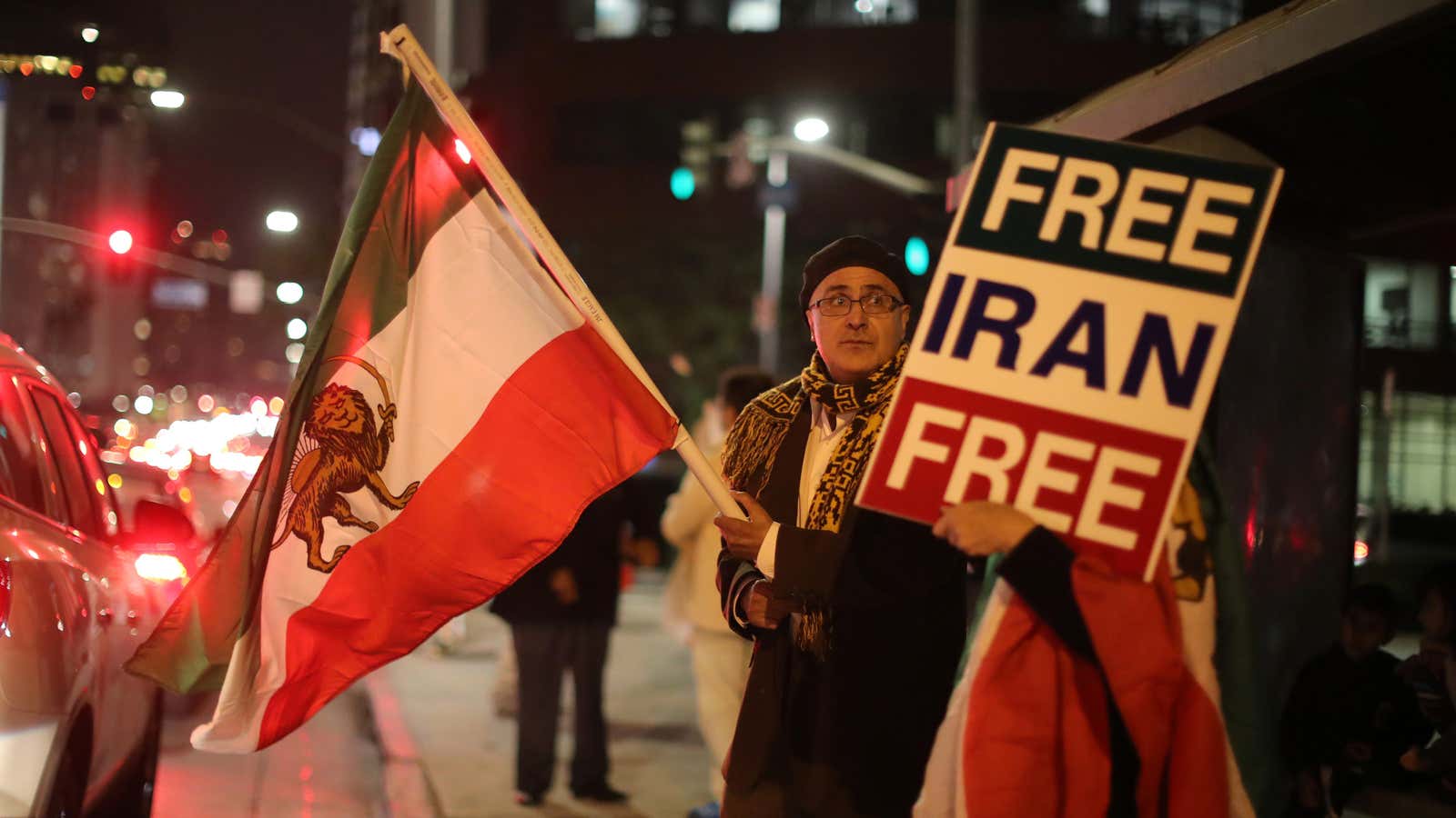 People protest in Los Angeles, California, in support of anti-government protesters in Iran.