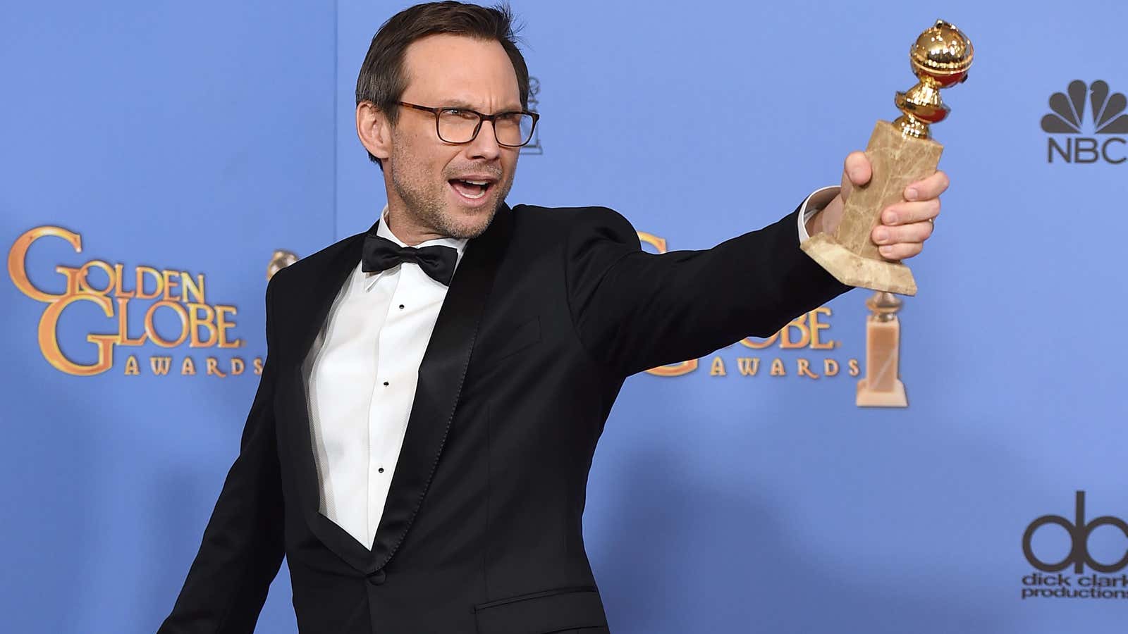 Christian Slater wins a Golden Globe for his supporting role in USA Network’s hacker drama, “Mr. Robot.”