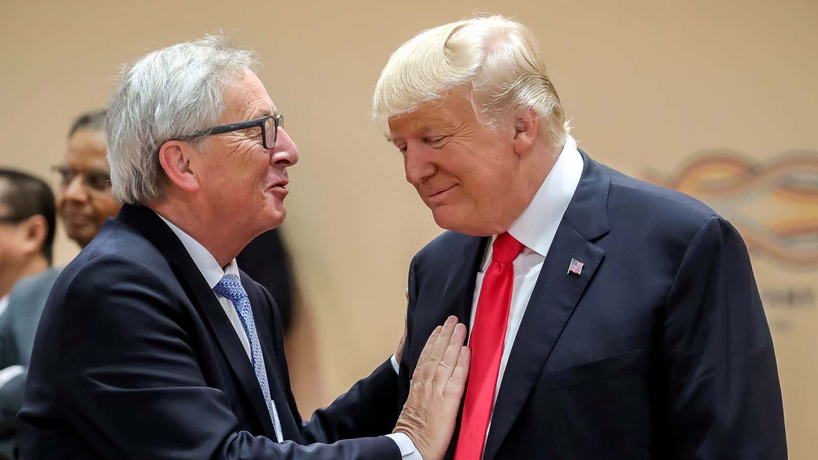 Juncker chats with Trump last July.