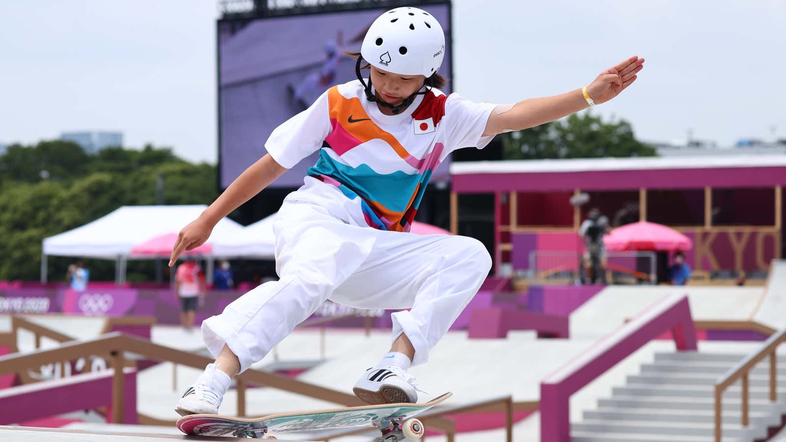 Momiji Nishiya, the 13-year-old who took gold for Japan’s women’s skateboarding team at the Tokyo Olympics.