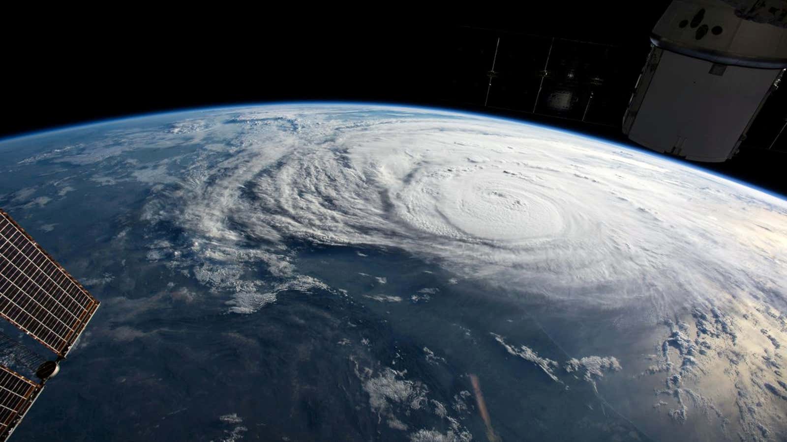 Hurricane Harvey is pictured off the coast of Texas, U.S. from aboard the International Space Station.