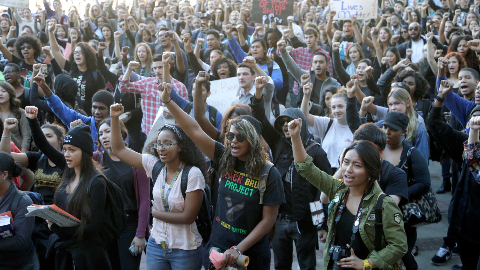 UCLA students show solidarity with protesters at the University of Missouri on Nov. 12.