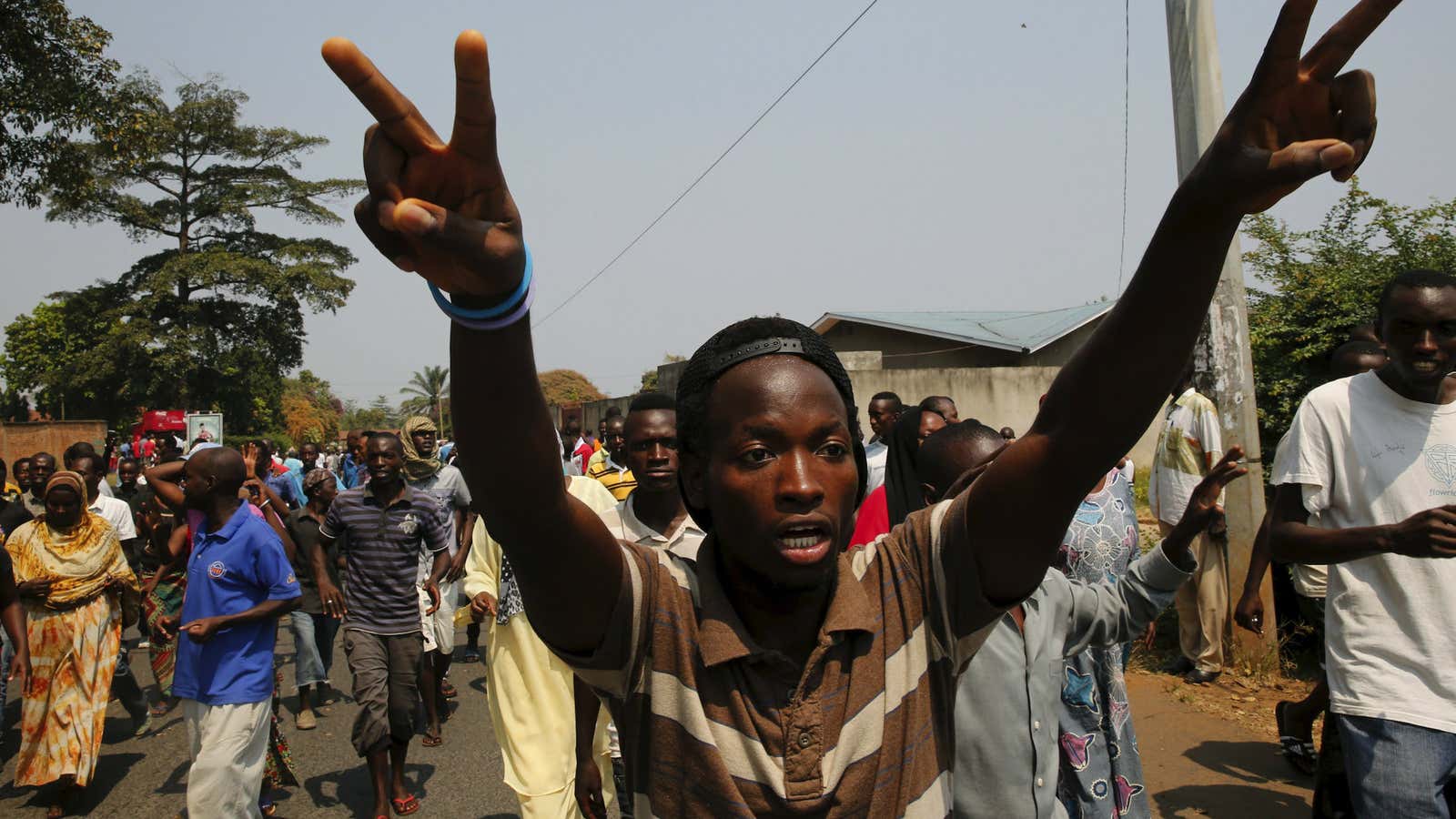 Protestors in Bujumbura’s Niyakabiga district on election day in July.