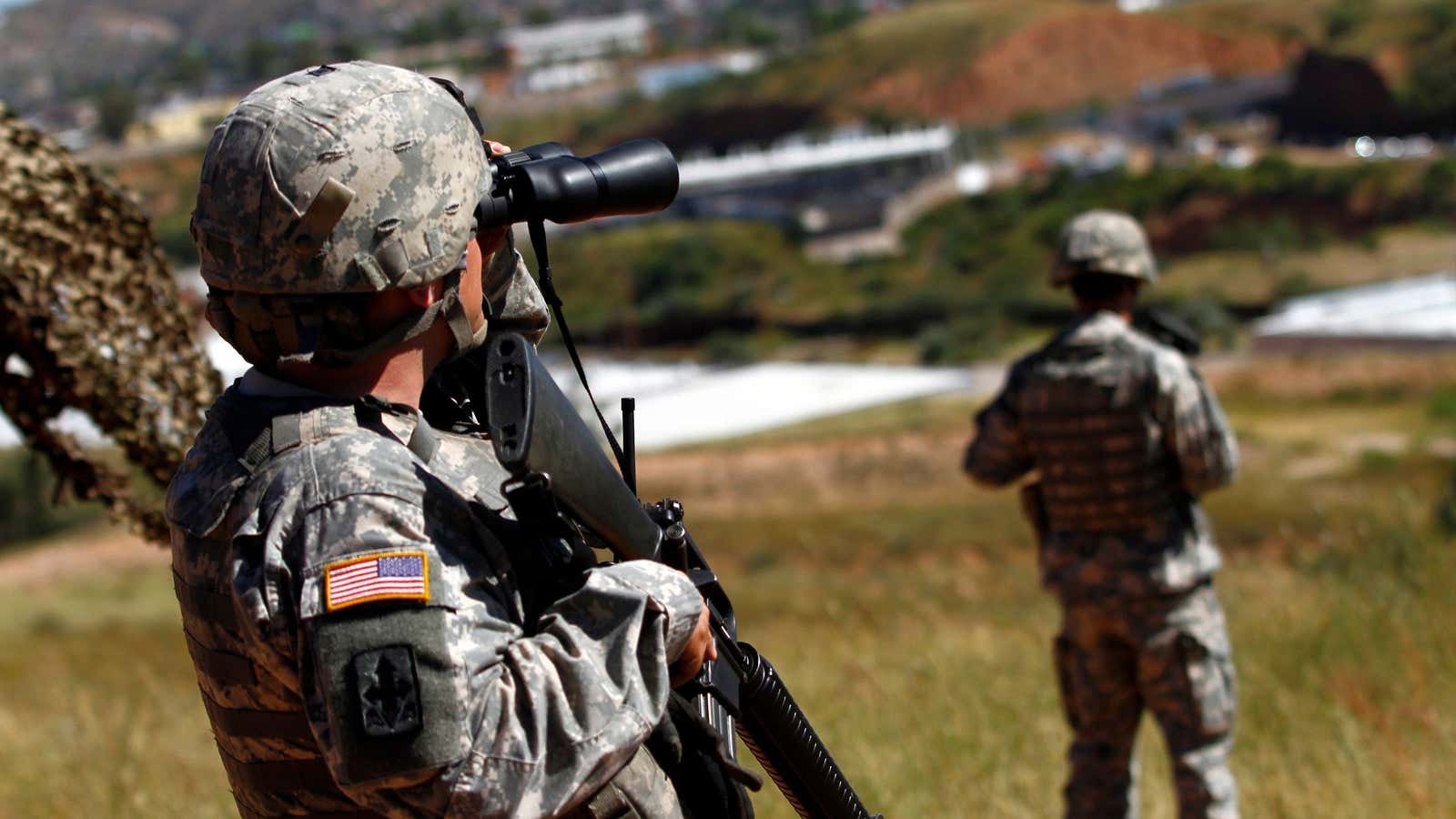 National Guard troops patrol the US-Mexico border in 2010.