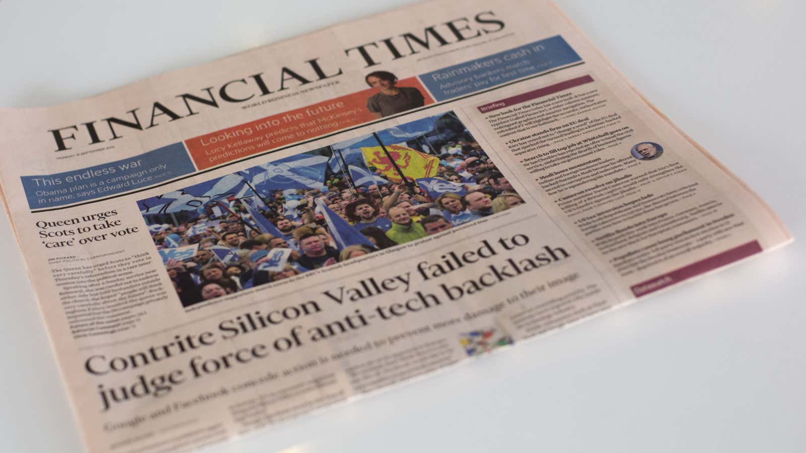 The salmon stays but the FT’s design is changing.