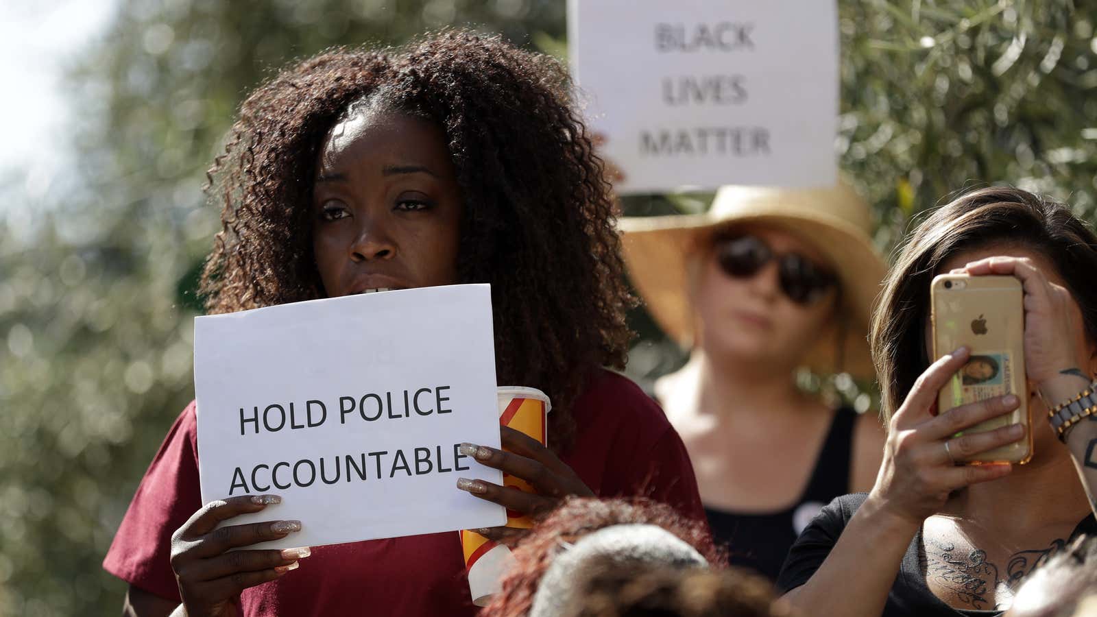 A protest in front of the El Cajon police department.