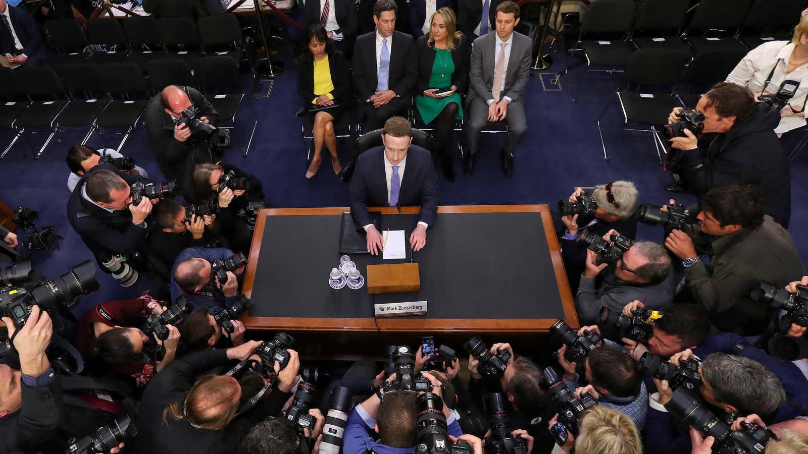 Facebook CEO Mark Zuckerberg faces the music in Washington.