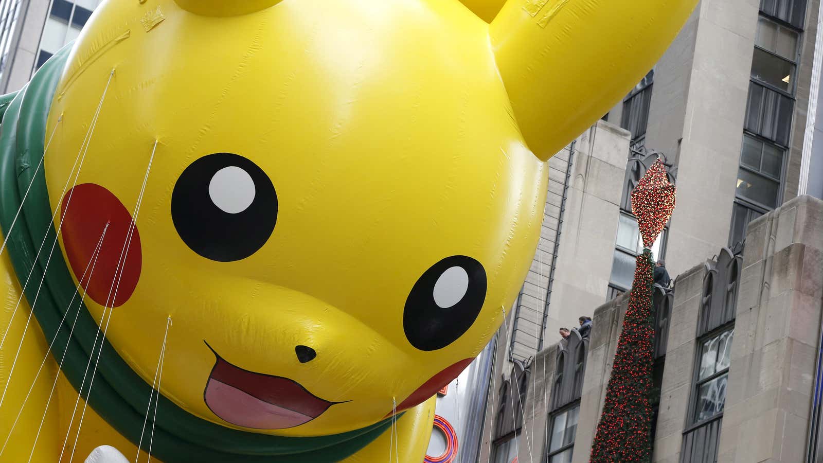 A giant Pikachu ballon in New York.