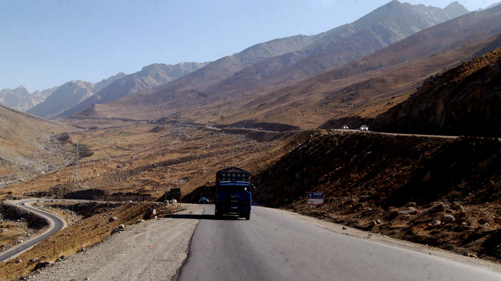 A highway near Pol-I-Kumari, Afghanistan runs along what was once the Silk Road