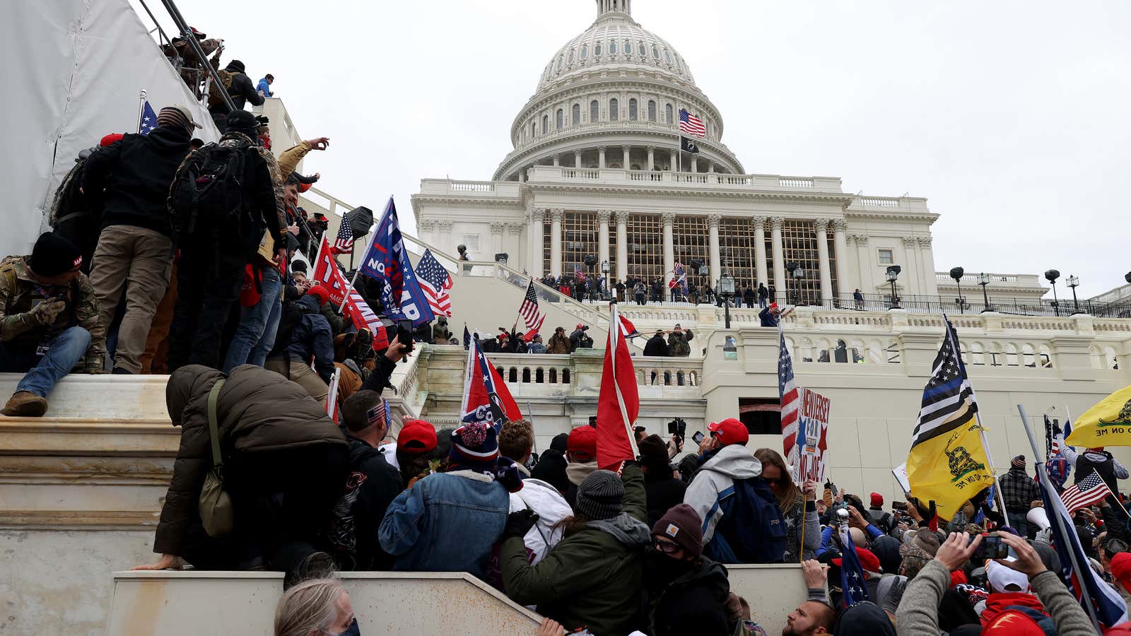 Trump supporters on the steps of the Capitol on Jan 6.