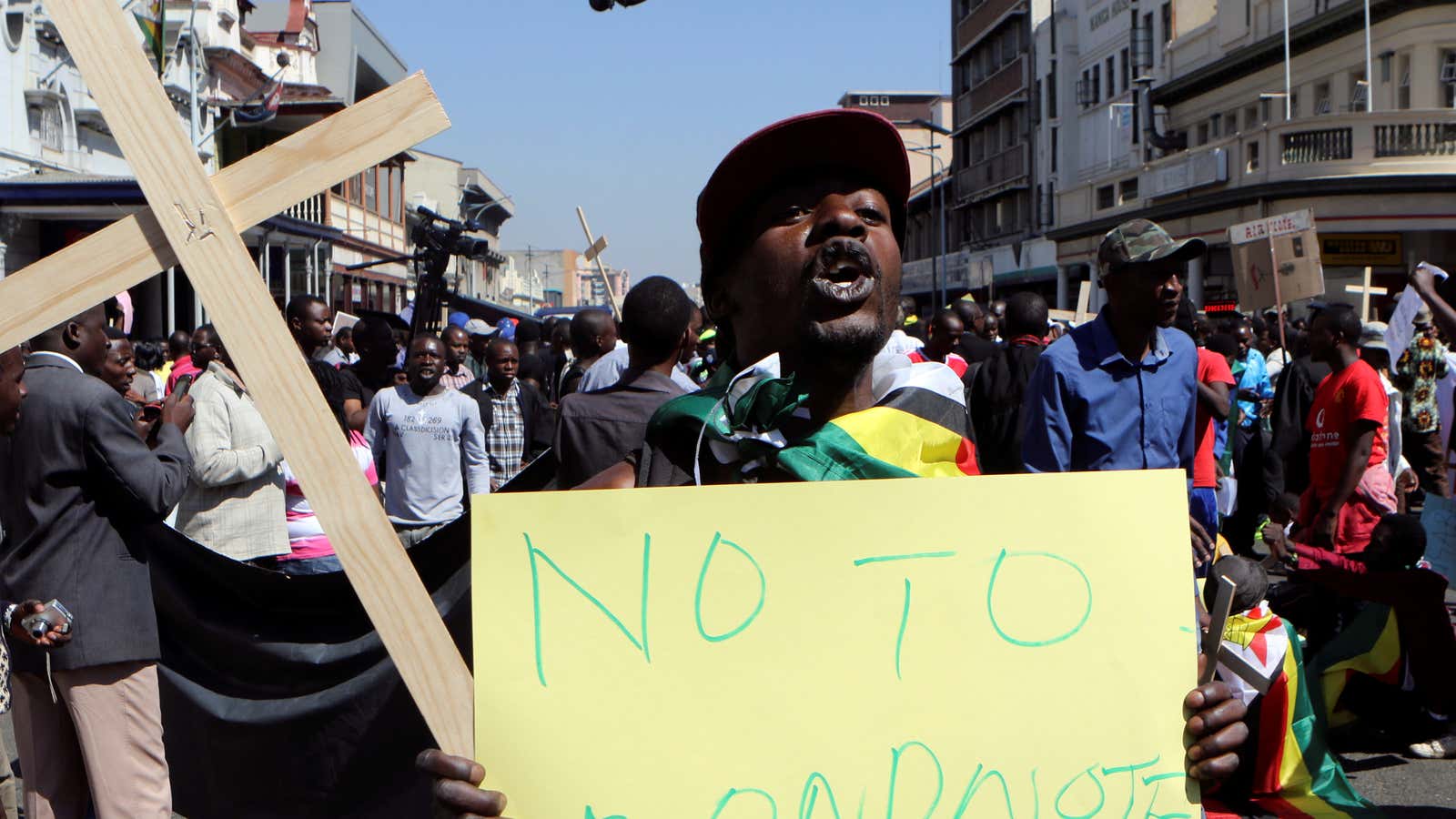 Zimbabweans protest against the government’s handling of the economy.