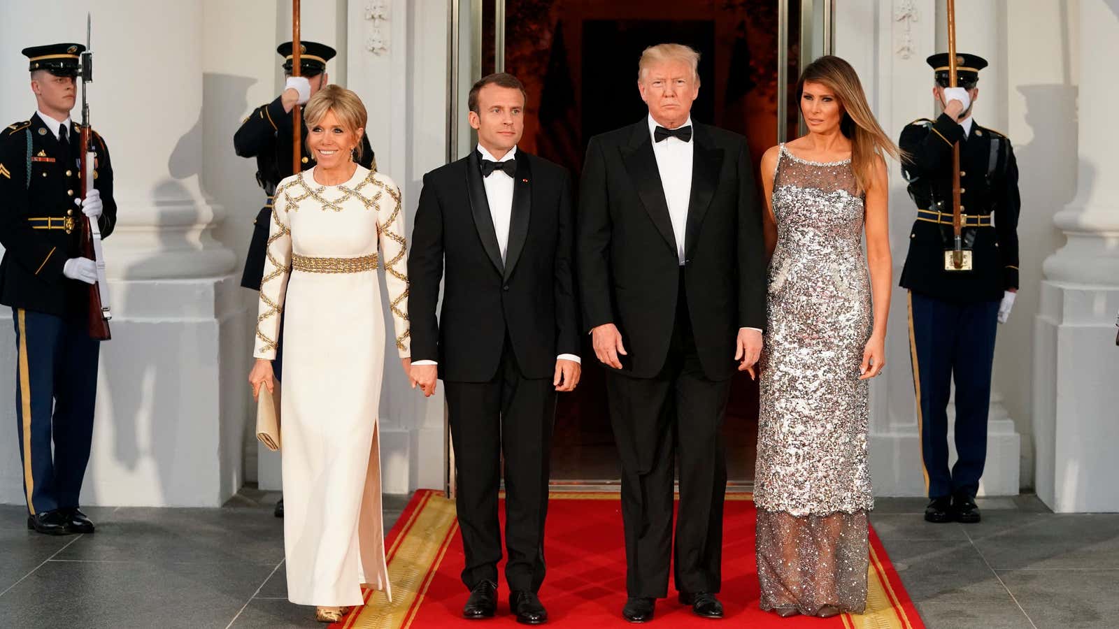 The Trumps, looking thrilled to be hosting their first state dinner.