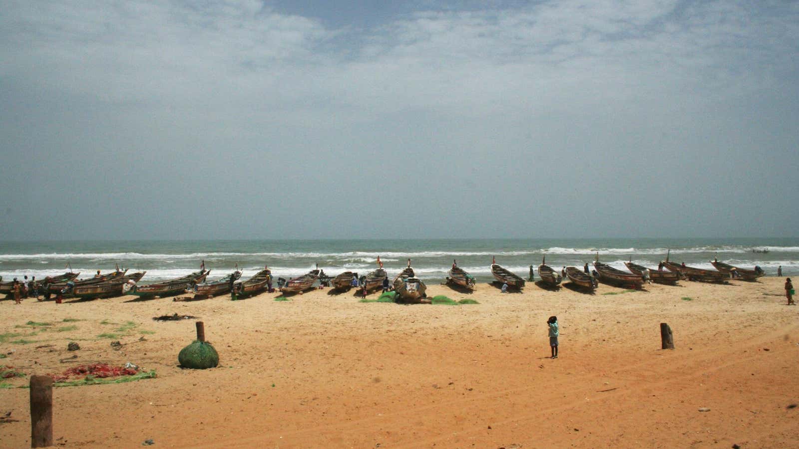 Fishing boats line the shore at the village of Lompoul, about 150 km (93 miles) north of Dakar, Senegal